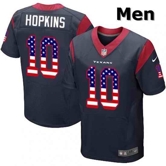 Men Nike Houston Texans 10 DeAndre Hopkins Elite Navy Blue Home USA Flag Fashion NFL Jersey